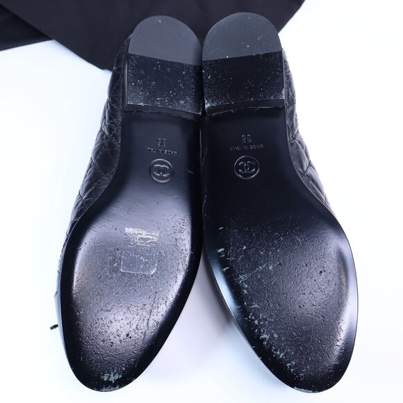 CHANEL Cambon Leather CC Quilted Ballet Flats Black Almond Toe Women's 35/US 5 - Picture 9 of 10